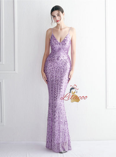 Mermaid Sequins Spaghetti Straps Prom Dress