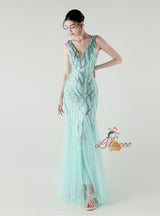 Mermaid Tulle Sequins V-neck Prom Dress