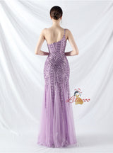 Mermaid Sequins One Shoulder Beading Prom Dress