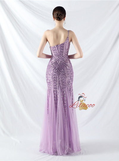 Mermaid Sequins One Shoulder Beading Prom Dress