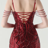 Mermaid Sequins Spaghetti Straps Beading Prom Dress