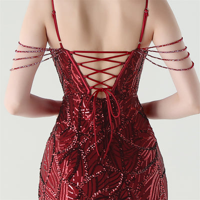 Mermaid Sequins Spaghetti Straps Beading Prom Dress