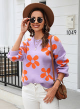 Printed Pullover Flower Sweater