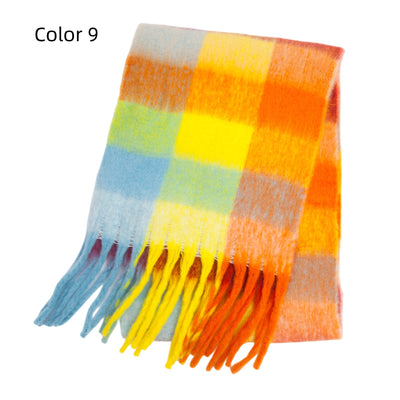 Thick-bearded Four-grid Thick Double-sided Plaid Scarf