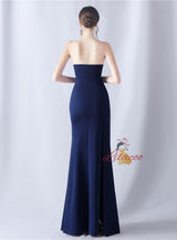 Mermaid Strapless Pleats Beading Split Prom Dress