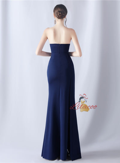 Mermaid Strapless Pleats Beading Split Prom Dress