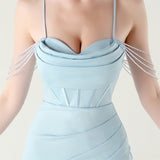 Mermaid Spaghetti Straps Pleats Prom Dress