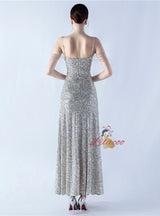 Spaghetti Straps V-neck Beading Prom Dress