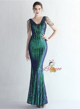 Mermaid Sequins V-neck Beading Prom Dress