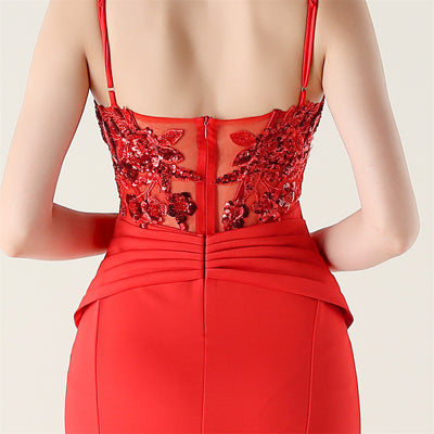 Mermaid Spaghetti Straps Lace Beading Prom Dress