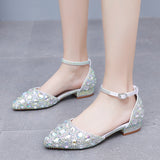 Leisure Pointed Low Heel Rhinestone Bride Shoes