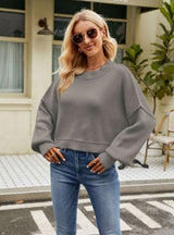 Loose Short Pullover Long Sleeve Round Neck Sweater