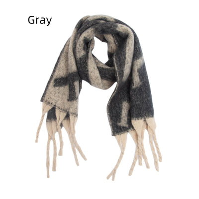 Thickened Tassel Jacquard Letter Scarf