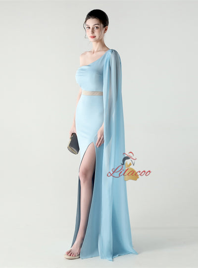 Mermaid One Shoulder Split Prom Dress