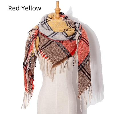 Plaid Thick Fringed Scarf Shawl