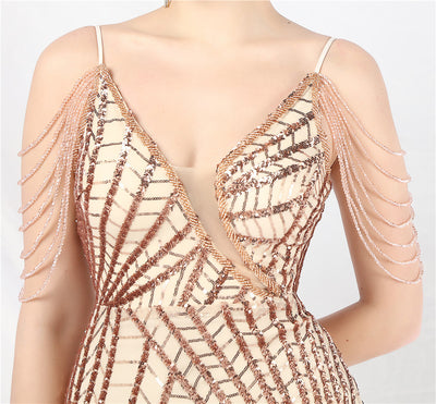 Spaghetti Straps Sequins Beading Porm Dress