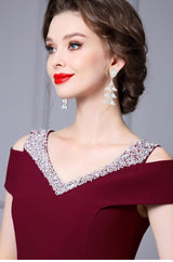 Burgundy V-neck Beading Mother Of The Bride Dress
