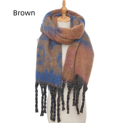 Coarse Tassel Jacquard Flower Scarf