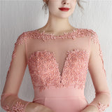 Long Sleeve Mermaid Appliques Prom Dress