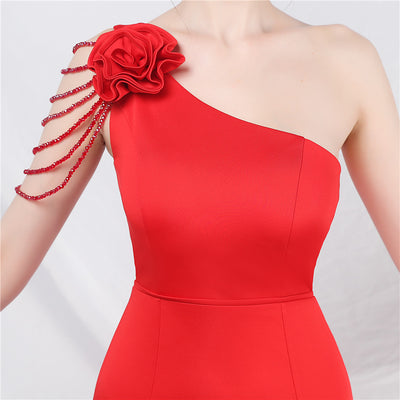 One Shoulder Mermaid Split Beading Prom Dress