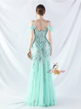 Spaghetti Straps Mermaid Sequins Tulle Prom Dress