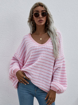 Pullover Striped V-neck Sweater
