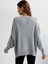 Round Neck Knitted Loose Split Pullover Sweater