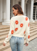 Short Daisy Round Neck Flower Sweater