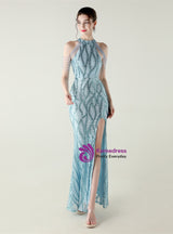 Mermaid Sequins Halter Beading Prom Dress