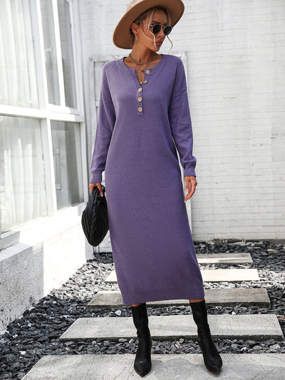 Women Button Long Sweater Dress