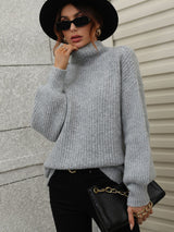 Solid Color Pullover Loose Turtle Neck Sweater