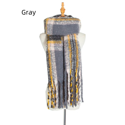 Warm Thick Fringed Plaid Scarf