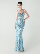 Mermaid Spaghetti Straps Sequins Beading Prom Dress