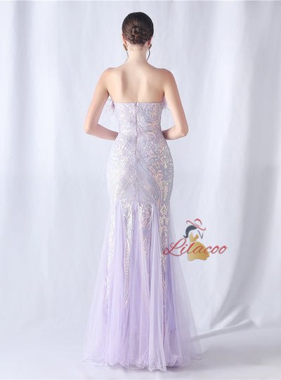 Mermaid Seuqins Tulle Feather Prom Dress