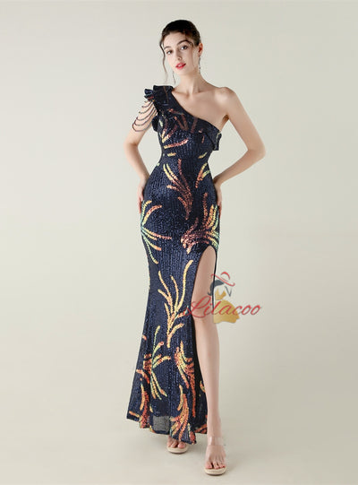 Mermaid Sequins One Shoulder Prom Dress