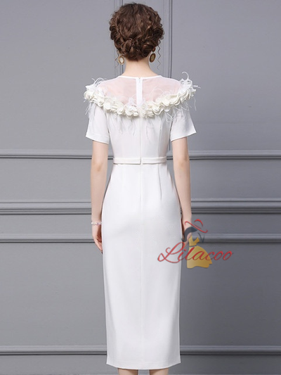 Fuchsia Short Sleeve 3D Flower Mother Of The Bride Dress
