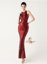 Mermaid Sequins Halter Beading Prom Dress