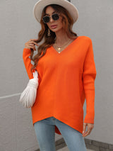 Solid Color V-neck Fashion Top Sweater