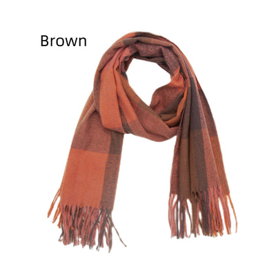 Thickened Fringed Rainbow Plaid Scarf