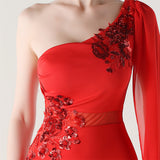 Mermaid One Shoulder Appliques Split Prom Dress