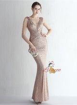 V-neck Mermaid Sequins V-neck Beading Prom Dress