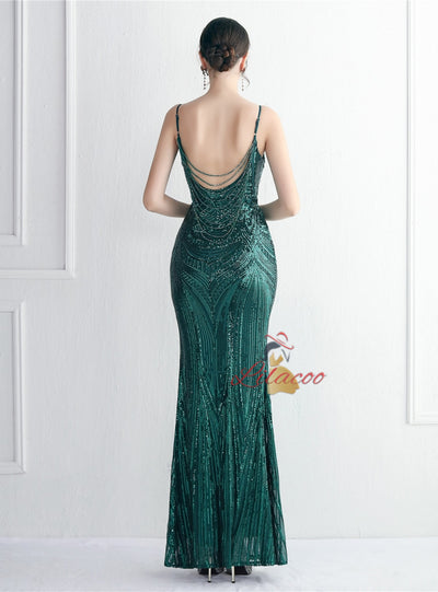 Mermaid Sequins Backless Beading Prom Dress