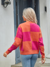 Cardigan Plaid Stitching Sweater Coat
