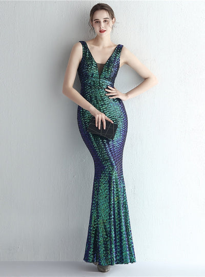 V-neck Mermaid Sequins Prom Dress