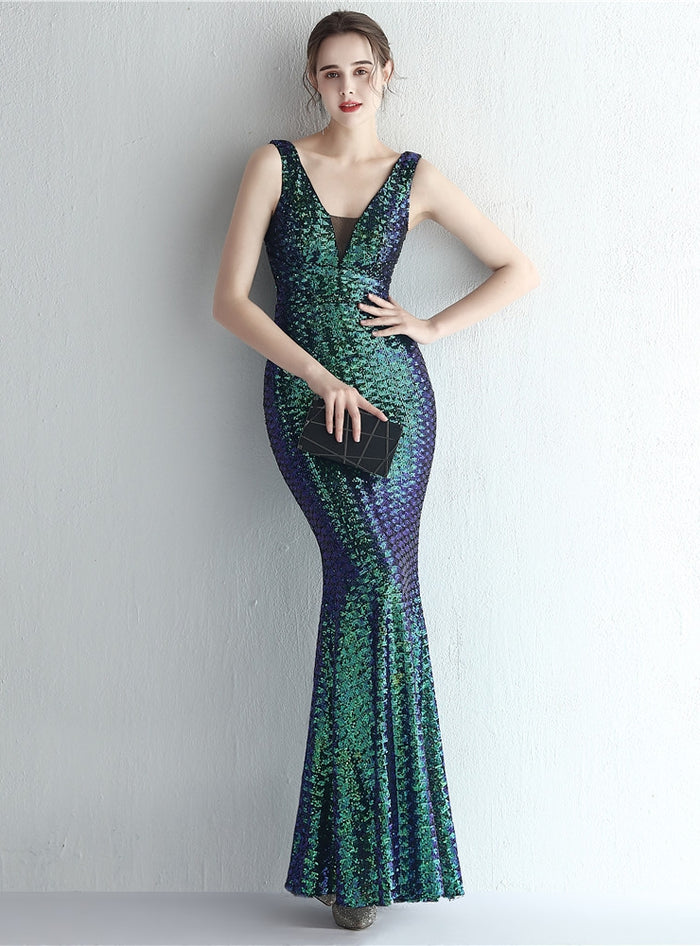 V-neck Mermaid Sequins Prom Dress