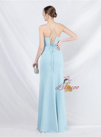 Mermaid Spaghetti Straps Pleats Prom Dress