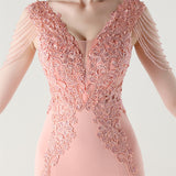 Mermaid V-neck Lace Beading Prom Dress