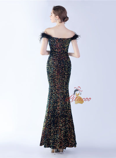 Mermaid Split Off the Shoulder Sequins Prom Dress