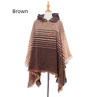 Polyester Gradient Hooded Cloak Shawl