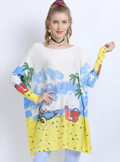 Loose Long-sleeved Seaside Printed Sweater